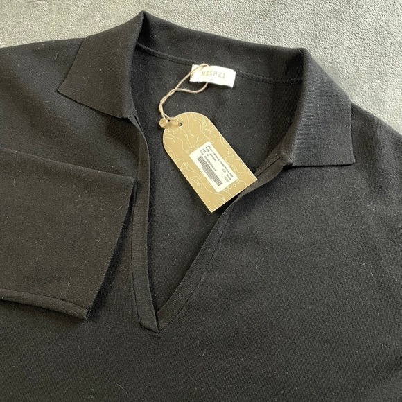 Meshki Lennox Collared Knit Jumper Black Deep V-Neck Crop Top TP04928KD3 Medium - Picture 10 of 13